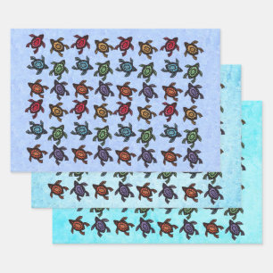 Black Turtles Abstract Colourful Markings on Shell Wrapping Paper Sheet