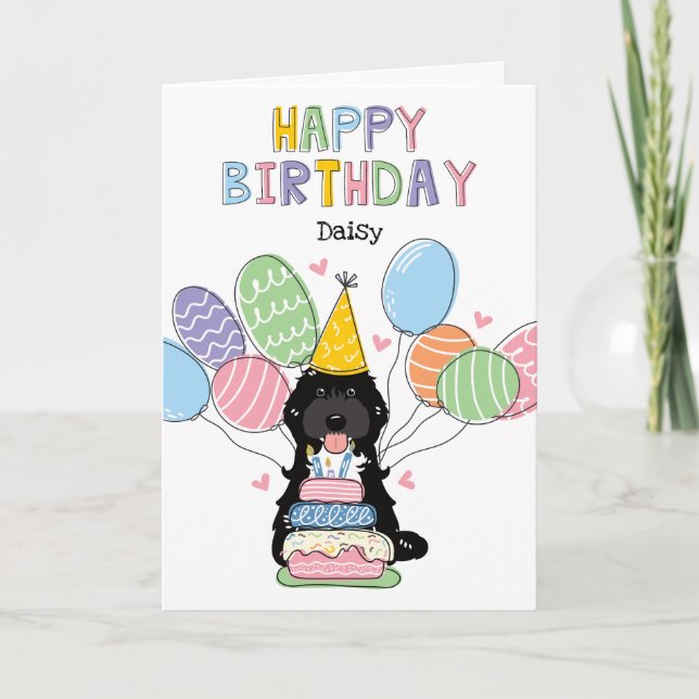 Black Tuxedo Cockapoo Cavapoo Dog Happy Birthday Card (Front)
