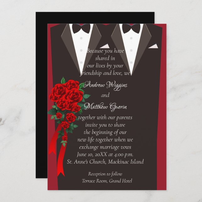 Black Tuxedo Gay Wedding Invitation (Front/Back)