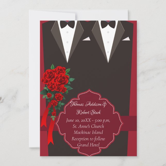 Black Tuxedo Gay Wedding Invitation (Front)