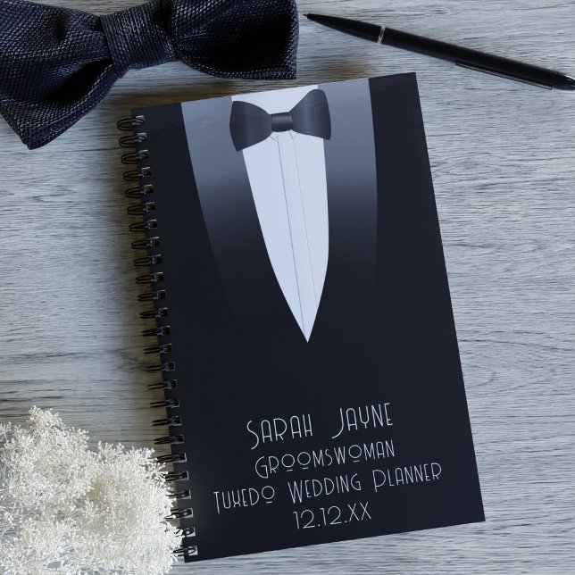 Black Tuxedo Groomswoman 1920s Wedding Planner (Add your Groomswoman's name and your wedding date. Makes a useful wedding favor for her)