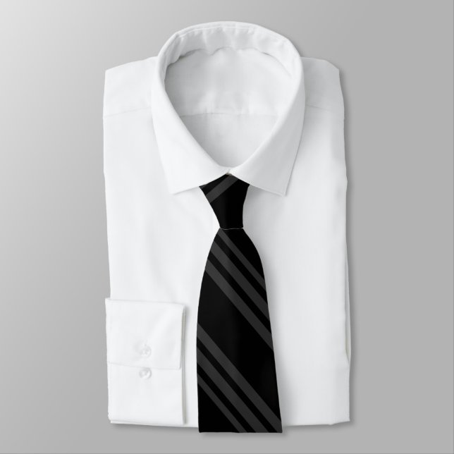 Black Tuxedo Stripe Charcoal Grey Formal Tie (Tied)