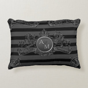 Black Tuxedo Stripe Pewter Lion Emblem Ring Bearer Decorative Cushion