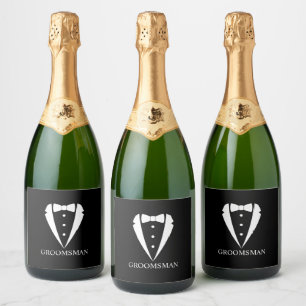 Black Tuxedo Suit and Bow Tie Groomsman Sparkling Wine Label