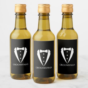 Black Tuxedo Suit and Bow Tie Groomsman Wine Label