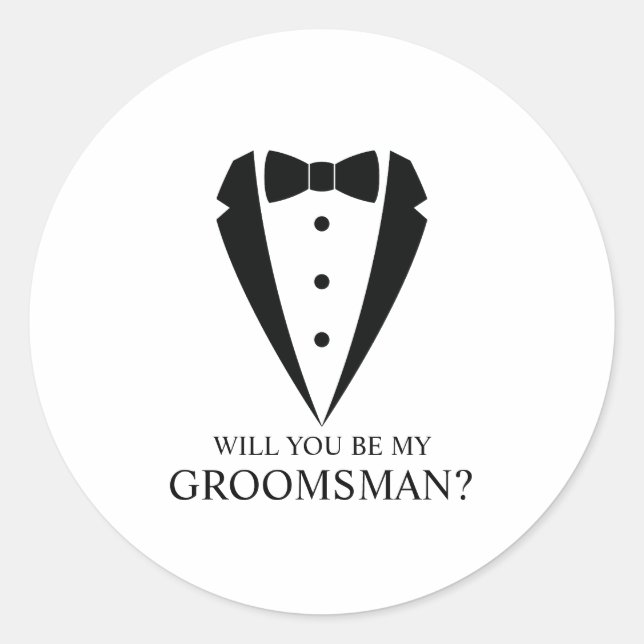Black Tuxedo Suit Personalised Groomsman Proposal Classic Round Sticker (Front)