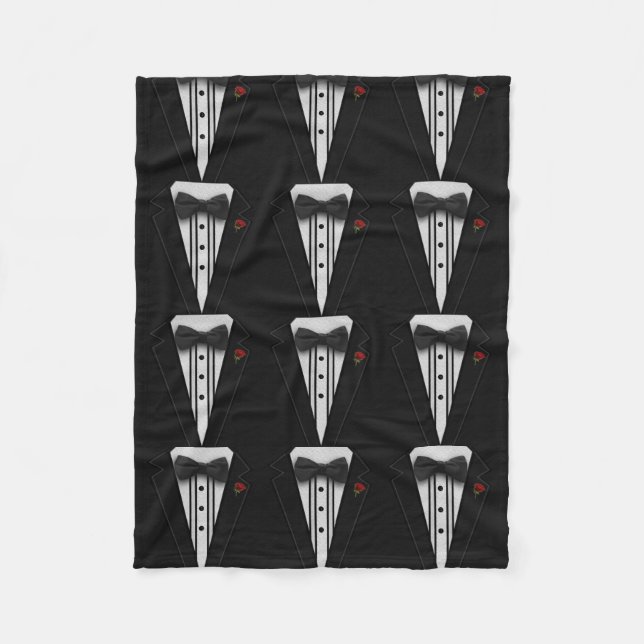 Black Tuxedo with Bow Tie Fleece Blanket (Front)