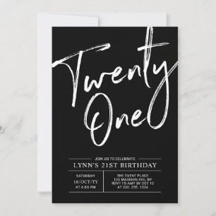 Black Twenty one Modern 21st Birthday Party Invitation