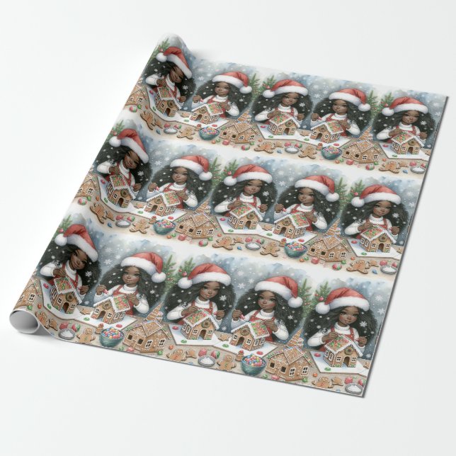Black twins ginger bread house wrapping paper   (Unrolled)