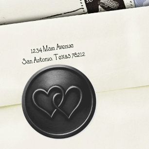 Black Two Hearts Intertwined Wedding Classic Round Sticker