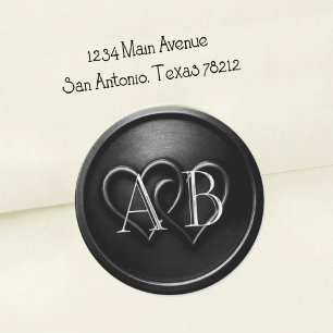 Black Two Hearts Silver Monogram Wedding Classic Round Sticker