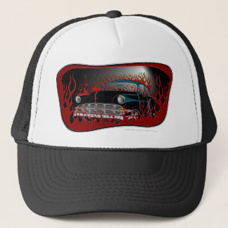 Black Two Tone 54 Chevy Hot Rod in Flames Hat
