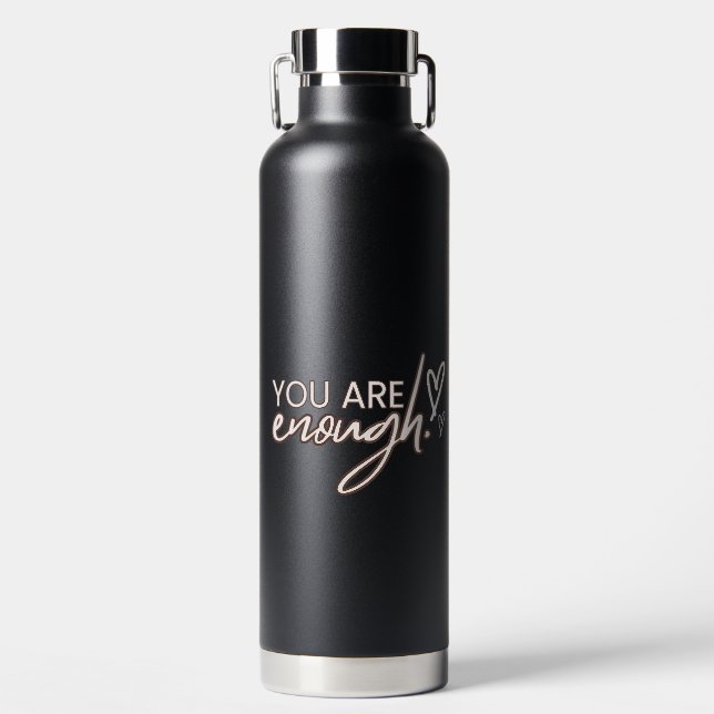 Black Typographic Self-care Quotes Water Bottle (Front)