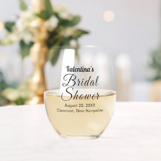Black Typography Bridal Shower Wine Glass
