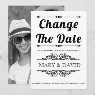 Black typography Change the Date announcement