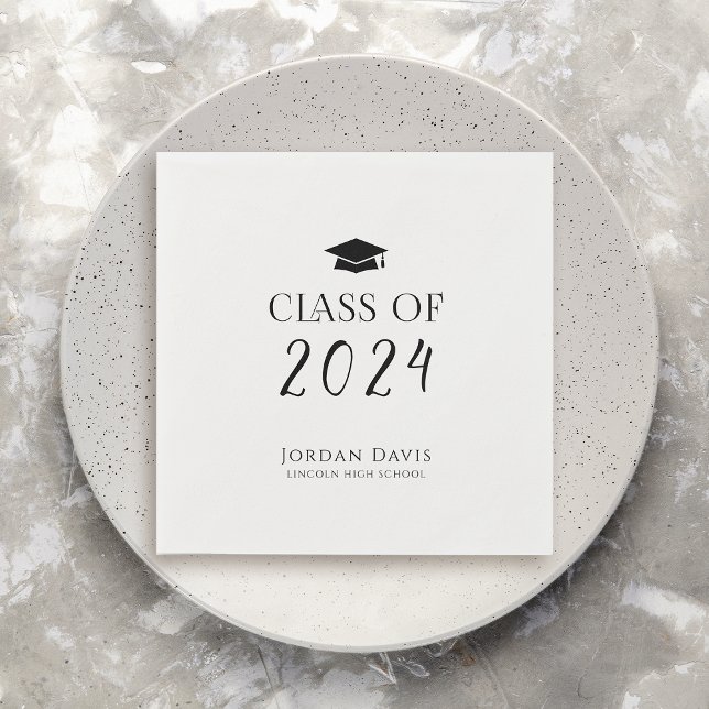 Black Typography Class of 2025 Modern Graduate Napkin (Black Typography Class of 2024 Modern Graduate Napkins)
