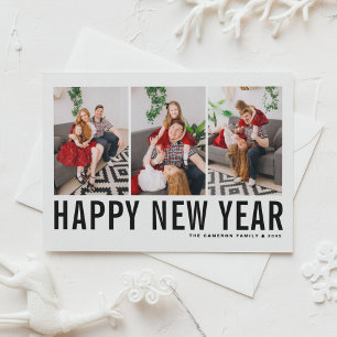 Black Typography Happy New Year Photo Collage Holiday Card