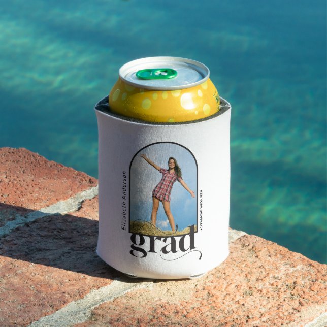 Black Typography Modern Arch Photo Grad Party Can Cooler (In Situ Pool)