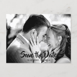 Black Typography Photo Save the Date Announcement Postcard