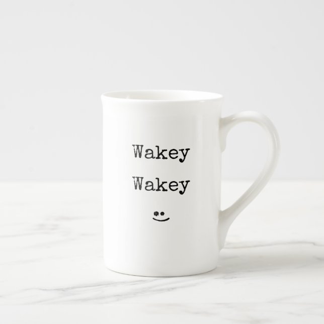 Black Typography Phrase Wakey Wakey Bone China Mug (Right)