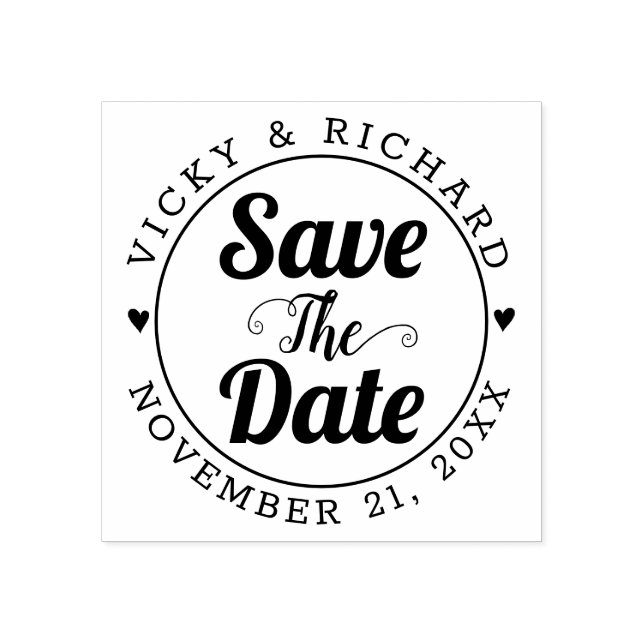 Black typography wedding Save the Date and hearts Rubber Stamp (Imprint)