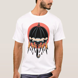 Black umbrella thunder storm tattoo design T-Shirt