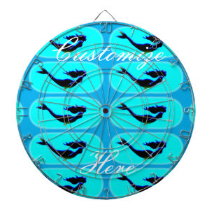 black underwater mermaids blue dartboard