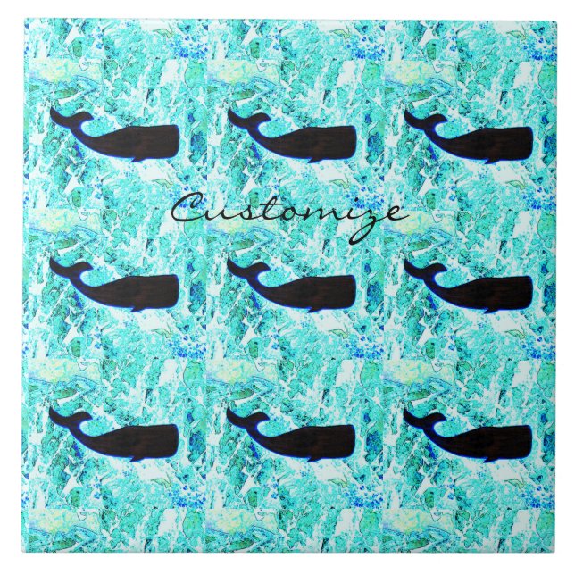 Black underwater whales swimming Thunder_Cove Tile (Front)