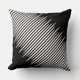 Black Uneven Staggered White Diagonal Lines Cushion