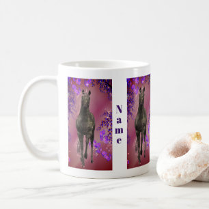 Black Unicorn Flowers Fantasy Personalised  Coffee Mug
