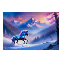 Black Unicorn in a Dreamy Winter Landscape