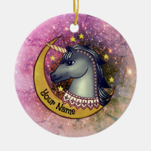 Black Unicorn Moon Ceramic Tree Decoration