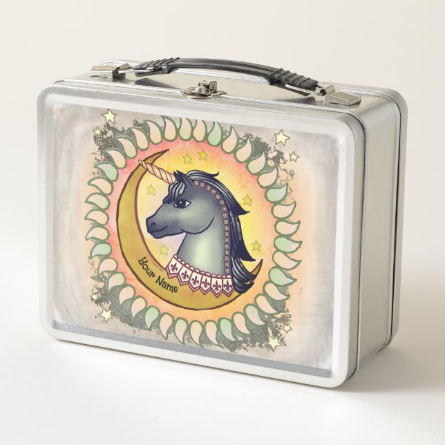 Black Unicorn Moon Metal Lunch Box (Front)
