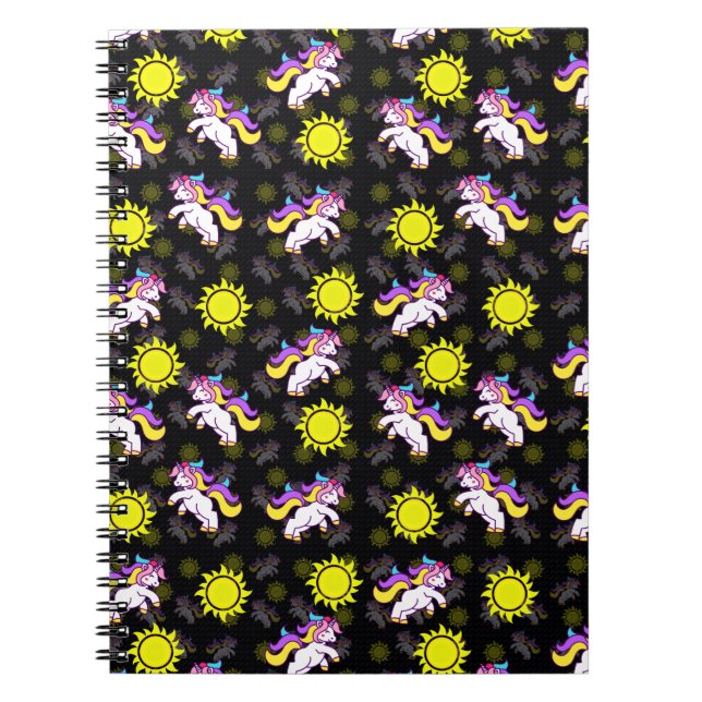 Black Unicorn Pattern Design Notebook (Front)