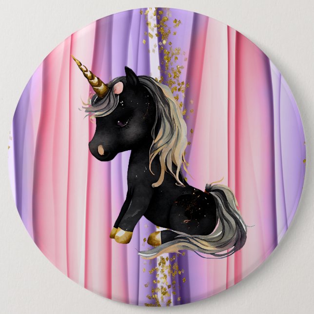 Black Unicorn Pink Ears 6 Cm Round Badge (Front)