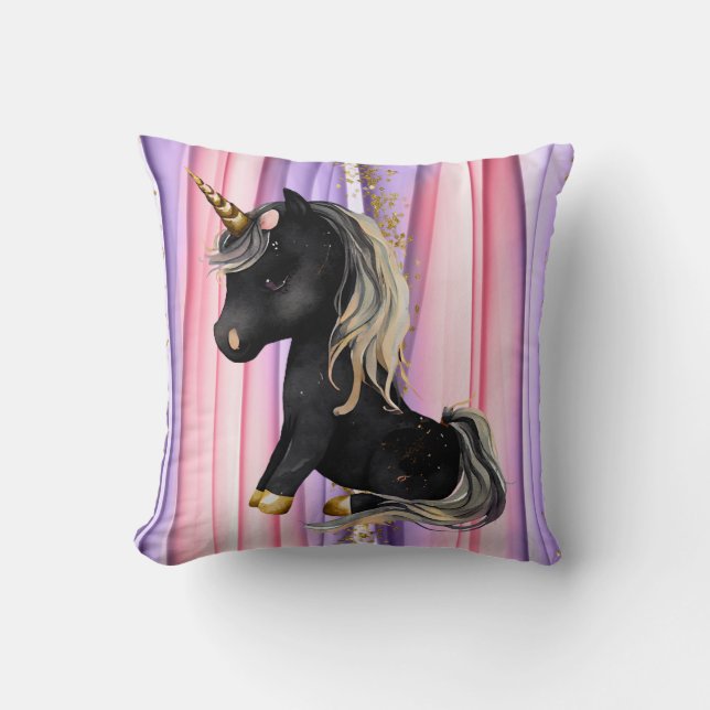 Black Unicorn Pink Ears  Cushion (Front)