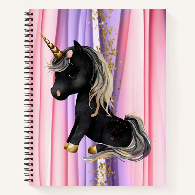 Black Unicorn Pink Ears  Notebook (Front)