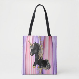 Black Unicorn Pink Ears Tote Bag