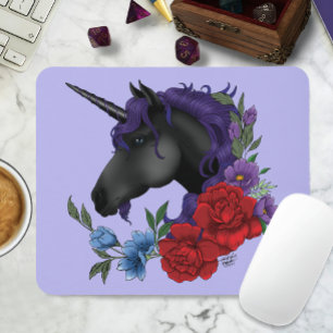 Black Unicorn Purple Midnight Garden Flowers Mouse Pad