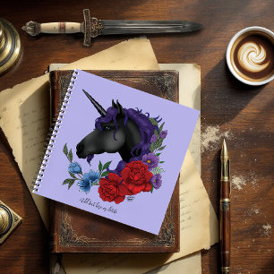 Black Unicorn Purple Midnight Garden Flowers Notebook