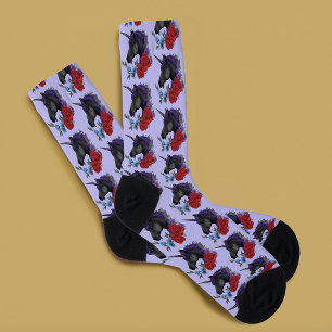 Black Unicorn Purple Midnight Garden Flowers Socks