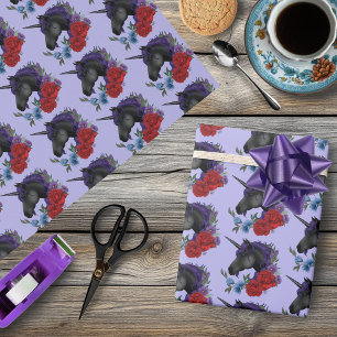 Black Unicorn Purple Midnight Garden Flowers Wrapping Paper