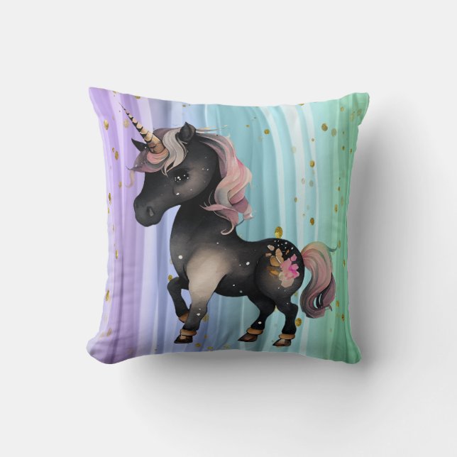 Black Unicorn Purple Pink Tail Cushion (Front)