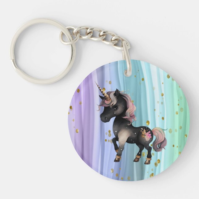 Black Unicorn Purple Pink Tail  Key Ring (Front)