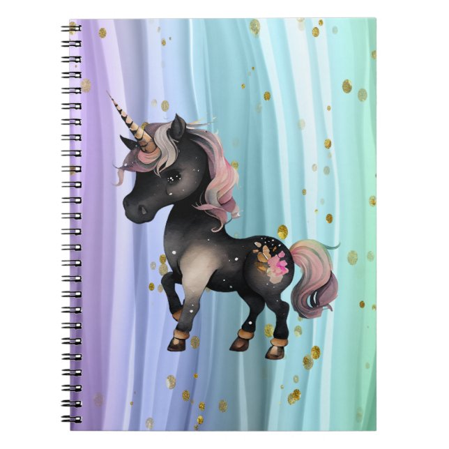 Black Unicorn Purple Pink Tail  Notebook (Front)