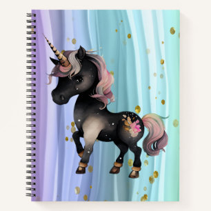 Black Unicorn Purple Pink Tail Notebook
