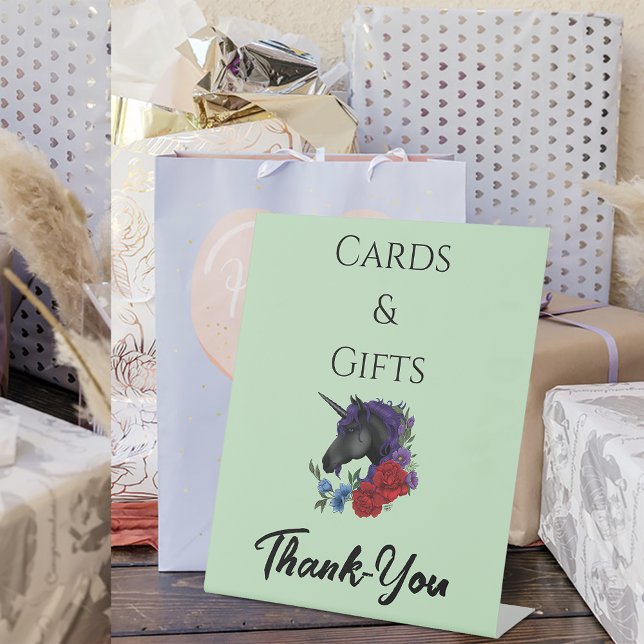black Unicorn Purple Red Sage Flowers Cards & Gift Pedestal Sign (Creator Uploaded)