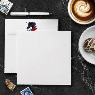 Black Unicorn Purple Red Sage Flowers  Envelope