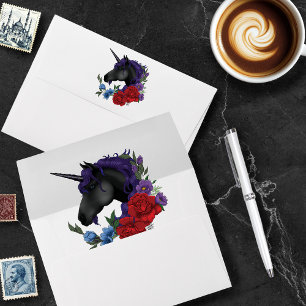 Black Unicorn Purple Red Sage Flowers Envelope