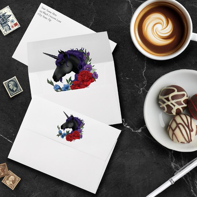 Black Unicorn Purple Red Sage Flowers Envelope (Creator Uploaded)